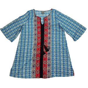 Kate & Mallory Caftan Shift Dress Coverup Women's Large 3/4 Sleeve Tassel Blue